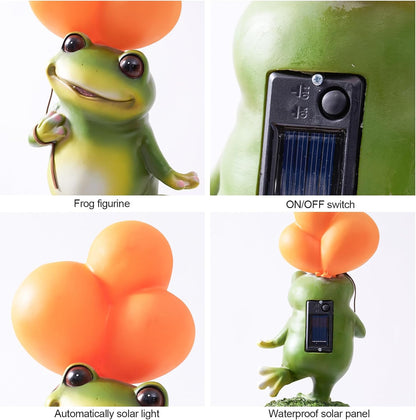 RM ROOMERS Frog Garden Statue with Solar Balloon Light, Outdoor Garden Decor, Resin Animals Waterproof Yard Decorations for Lawn, Patio Porch Spring Decor, Mother’s Day and Housewarming Gifts