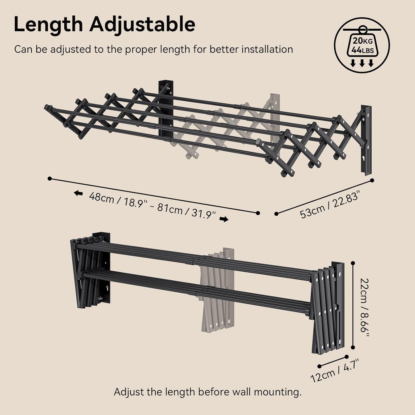 APEXCHASER Clothes Drying Rack Wall Mount, Laundry Drying Rack, Accordion Collapsible Clothes Airer, Towel Racks for Bathroom Balcony Laundry Room Wall Mounted, Drying Rack for Clothing, Black