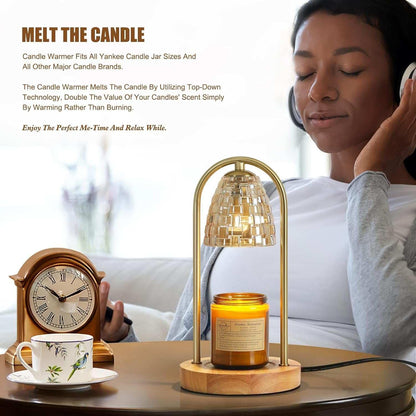 Candle Warmer Lamp with Timer and Dimmer, Electric Scented Wax Warmer for Bedroom, Home Decor Aroma Candle Holder Night Light/Table Lamp - Gift (ABC-Golden-Oval)