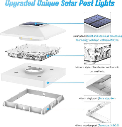 VOLISUN 4x4 Solar Post Cap Light 16pack,Solar Fence - Cap Lights Outdoor Waterproof for Wooden/Vinyl Post, White Deck Post Light Solar Powered with Warm White for Garden/Patio/Porch