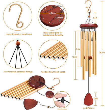 Large Aluminium Wind Chimes Outside, Soothing Melodic Memorial Sympathy Wind Chime, Suitable Outdoor Garden Decor, Gift for Mom Women Neighbors (Gold Wind Chimes-36)