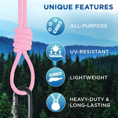 TECEUM Cotton Rope 3/16” (5 mm) – 50 FT – Strong All-Purpose Braided Rope – Natural Cotton – for Crafting, Сamping, Clothes Line, DIY, Indoor & Outdoor Use – Pink