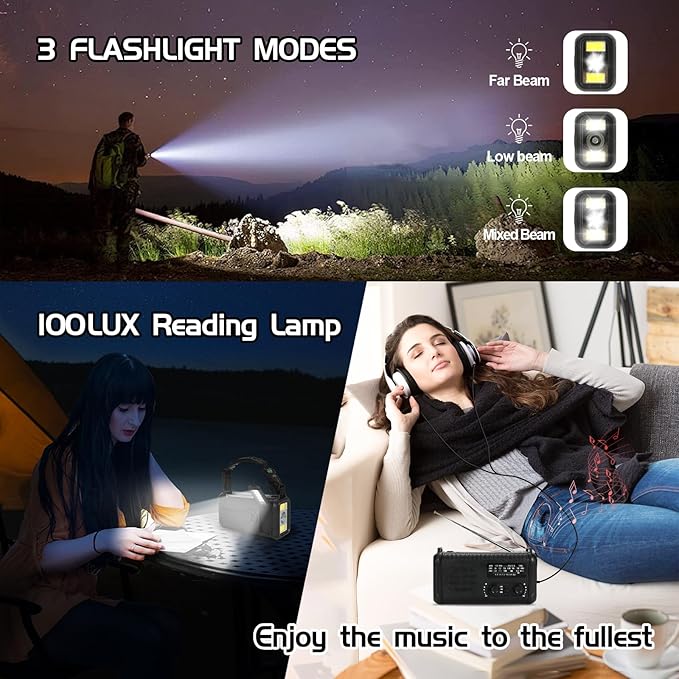 Emergency Weather Radio, 20000mAh Solar Radio, Hand Crank Radio with AM/FM/NOAA, Portable Radios with Flashlight & Reading Lamp, Earphone Jack, SOS Alarm, Phone Charger for Indoor Outdoor Emergencies