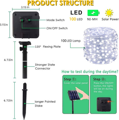 Solar String Lights Outdoor, 4 Pack Each 100 LED Solar Christmas Twinkle Lights Outside, Waterproof Copper Wire with 8 Modes Solar Fairy Lights for Garden Yard Tree Wedding Christmas Decor(Cool White)