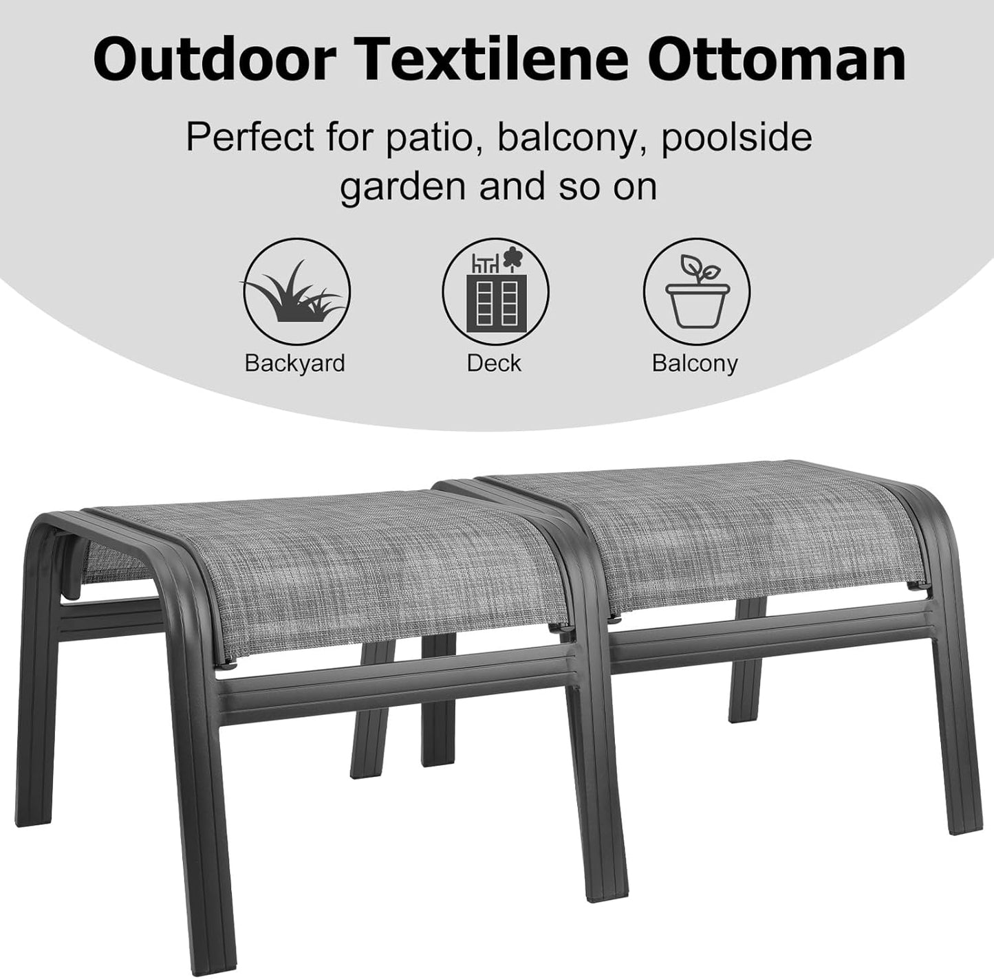 Patio Outdoor Ottoman Footstools Assembled Aluminum Footrest Side Table Small Chairs Patio Ottoman 2 Set Grey