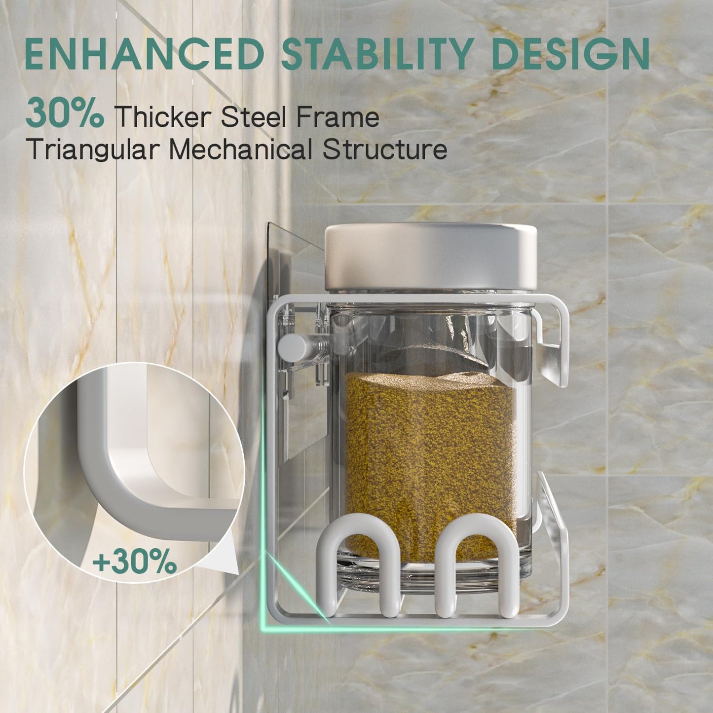 LUCYCAZ 4 Pack Wall Mounted Spice Rack with 16 Hooks, Spice Organizer Shelf for Stove Cabinet Pantry Door,Screw or Adhesive Spice Shelf Hanging Wall Spice Rack in Kitchen and RV (White, 4 PACK)