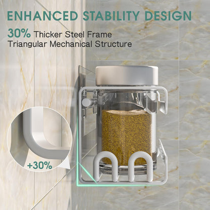 LUCYCAZ 6 Pack Wall Mounted Spice Rack with 22 Hooks, Spice Organizer Shelf for Stove Cabinet Pantry Door,Screw or Adhesive Spice Shelf Hanging Wall Spice Rack in Kitchen and RV (White, 6 PACK)