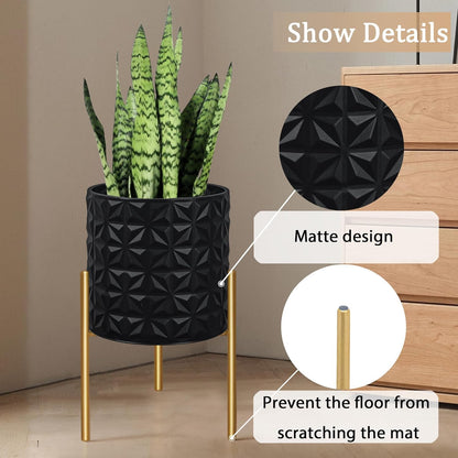 ARNIS Modern Planter Pots, Set of 2 Large Planters with Stand, Decorative Planters, Metal Pots with Drainage Holes for Living Room, Office, Garden or Balcony, 10.5 &12.25 Inch, Matte Black