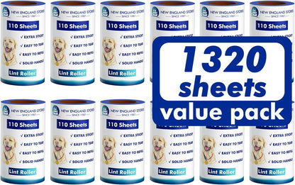 Lint Rollers for Pet Hair Extra Sticky, 1320 Sheets (12 Refills Mega Value Set), Portable Pet Lint Remover for Clothes, Furniture, Carpet, Dog & Cat Hair Removal