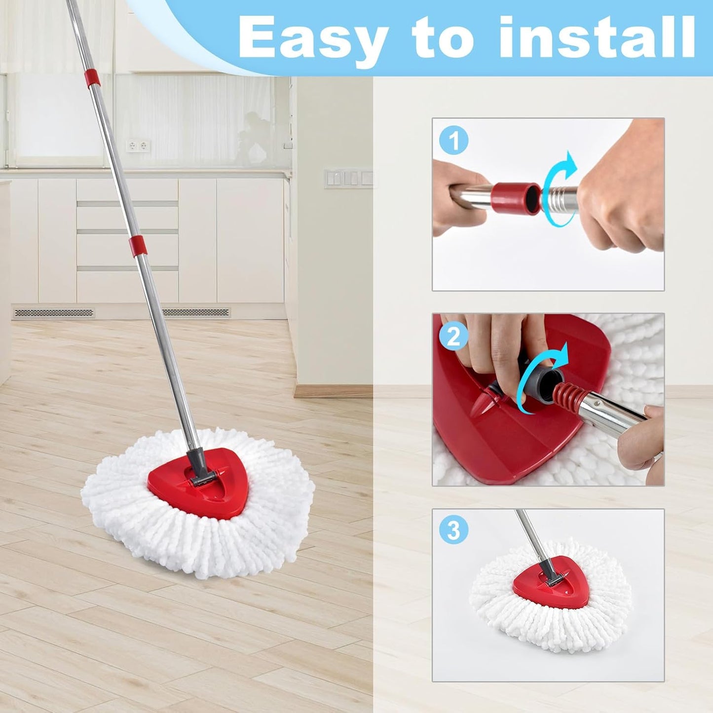 Mop Handle for Ocedar,Spin Mop Replacement Handle Compatible with O Cedar, American Threaded Joint Mop Handle 4-Section 30-to-58 inch Mop Replacement Stick