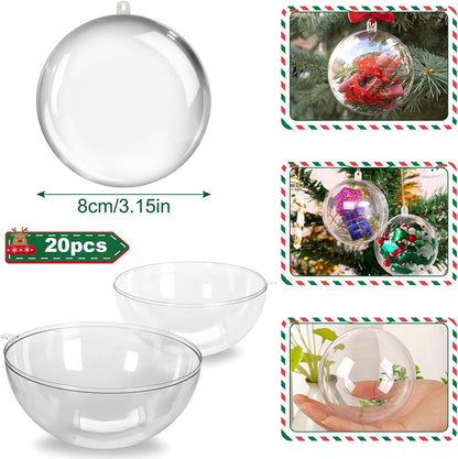 20PCS Christmas Ornaments,8CM Clear Plastic Ornaments Balls,Clear Christmas Ornaments for Crafts,Acrylic Fillable Christmas Tree Ornament Balls for DIY,Wedding,Party and Valentine's Day(L-8CM)