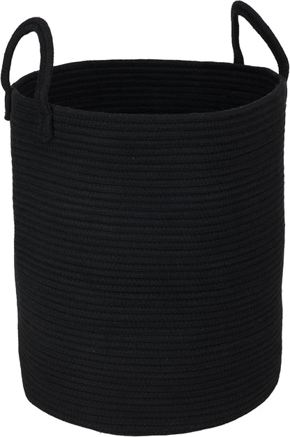 Black Cotton Rope Laundry Basket Hamper for Clothes Woven Storage Basket for Living Room Bedroom Boho Tall Rope Baskets for Blanket Toys Pillow Towels Baby Nursery Hamper Bin Large