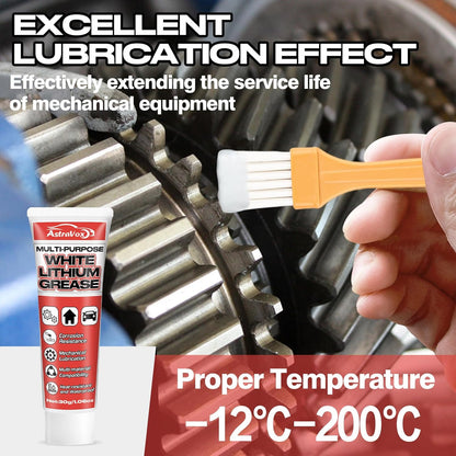 AstraVox White Lithium Grease, Multi-Purpose Lubricant Lithium Grease with Brush for Hinges, Bearings, Gears, and Garage Doors, Ideal for Automotive, Marine, Industrial, and Household Use (1)