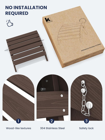 KINGYES Folding Adirondack Ottomans Set of 2 for Adirondack Chair, Coffee