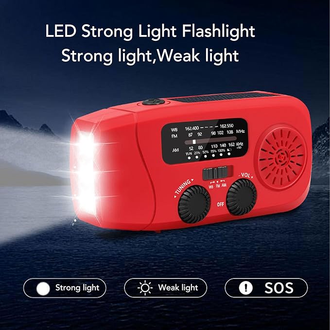 Emergency Hand Crank Radio, Solar AM FM Weather Band Emergency Radio with 2000mAh Power Bank for Emergencies, Camping