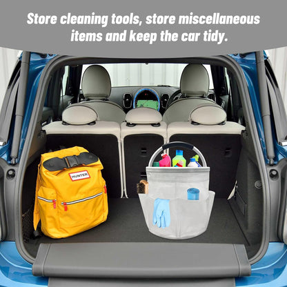 Qivine 17L Cleaning Caddy with Handle, Cleaning Supply Caddy Foldable Tool Bag Cleaning Products Organizers Portable Cleaning Bucket Organiser for Storing Towels (Clear)