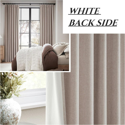Textured Thick Burlap Cafe Small Window Curtains 45 Inch Length, Boho Farmhouse Pinch Pleated Curtains Blackout Heat Blocking Flax Linen Drapes 2 Panels Set Back Tab for Closet Without Door