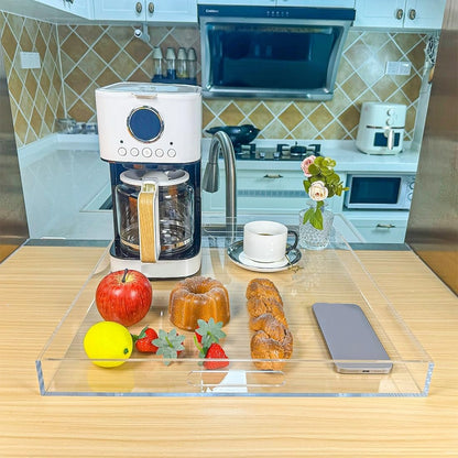 Clear Rectangular 18x20 Inches Acrylic Ottoman Tray Decorative Serving Tray with Cutout Handles Organizer Tray on Coffee Table Countertop Big Breakfast Bed Tray Living Room Appetizer Serving Food