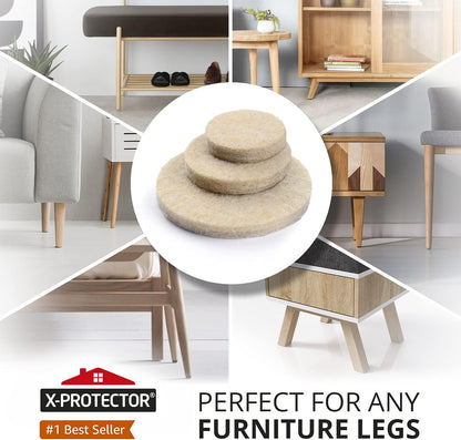 X-Protector 357 pcs Beige Felt Furniture Pads - Huge Quantity of Hardwood Floor Protectors with Many Big Sizes - Protect Any Type of Hard Floor