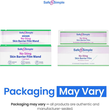 Safe n' Simple Skin Barrier Wand - 25 Individually Packed Wands - Sting Free Applicator - Sterile Swab for Ostomy - No Sting Alcohol Free Skin Barrier Film