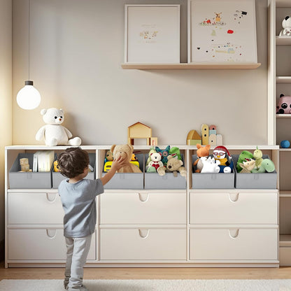 DIMJ Closet Storage Bins 8 Pack - Fabric Trapezoid Closet Organizer Bin, Foldable Storage Baskets for Shelves, Closet Shelf Organizer, Clothing Storage Box for Toys, Books, Towel, Clothes