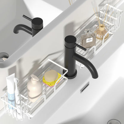 Bathroom Counter Organizer,Perfume Tray,Stone Drying Mat for Kitchen Counter,9.7" x 4.2"x 3.2", Ideal for Bathroom Organizers and Storage, Vanity, Skincare, Present, and More,2PCS White