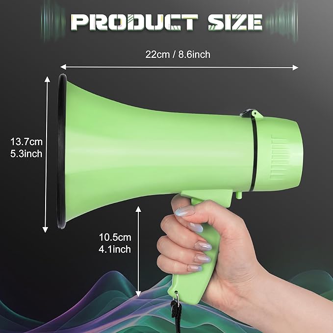 Portable Megaphone 20 Watt Power Megaphone Speaker Bullhorn Voice and Siren/Alarm Modes with Volume Control and Strap (Light Green)