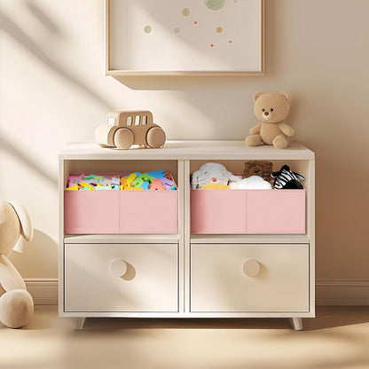 DIMJ Large Closet Shelf Organizer Bins 6 Packs with Handles and Divider, Fabric Trapezoid Storage Baskets, Foldable Clothes Containers Box for Shelf, Towel, Book, Toy, Purse, Hats, Pink