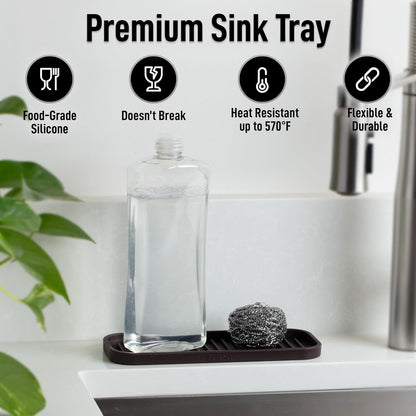 Zulay Kitchen (9x3.5 Silicone Sponge Holder for Kitchen Sink - Flexible Multipurpose Soap Tray Sponge Holder - Sink Organizer Tray for, Bathroom, Makeup, Trinkets & More (Chocolate)