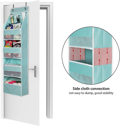 Univivi 5-Shelf Fabric Door Storage Over Door Hanging Organizer with 4 Large Pockets and 3 Small PVC Pockets Nursery Closet Cabinet Wall Mount Hanging Storage Organizers for Baby Nursery (Blue)