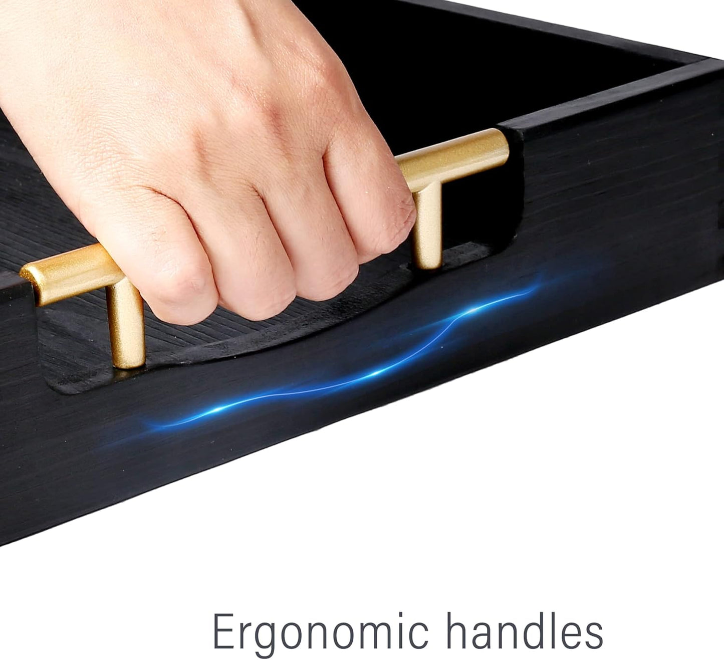 LotFancy Wood Serving Tray, 17x13”, Large Ottoman Tray with Metal Handles, Decorative Wooden Tray for Living Room, Ottoman, Coffee Table, 2 Skidproof Coasters Included, Black