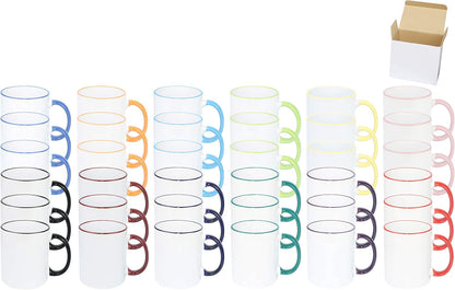 11oz White Ceramic Sublimation Coffee Mug in White Gift Box,12 Mixed Colors Banded, Case of 36