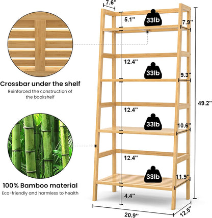 Homykic Bamboo Bookshelf 4-Tier Ladder Shelf, 49.2” Freestanding Open Bookcase Book Shelf Bathroom Storage Shelf Unit Plant Stand for Small Space, Bedroom, Living Room, Home Office, Natural