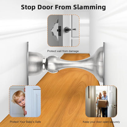 Probrico Brushed Nickel Magnetic Door Stoppers for Bottom of Door, Stainless Steel Magnet Door Catch Door Stops to Keep Door Open, Heavy Duty Door Holder, Wall and Floor Mounting, 2 Pack