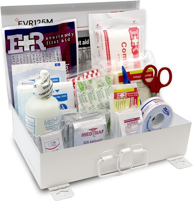 Ever Ready First Aid 107 Piece 25 Person First Aid Kit with Metal Case, OSHA Compliant