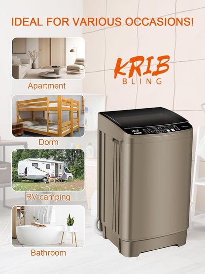 17.7 lbs Portable Washer Drain Pump, Full Automatic Washing Machine with LED Display, 10 Programs & 8 Water Levels Selections, Ideal for Camping, Apartment, Dorm, Glod