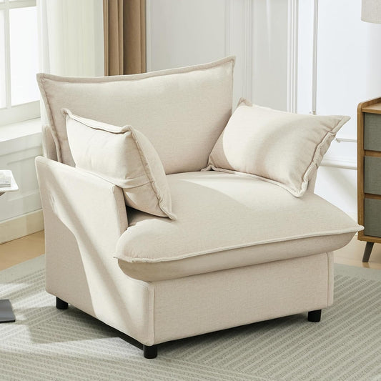 35.4" Wide Oversized Velvet Single Sofa Chair with 2 Pillows, Modern Upholstered Accent Chair Armchair for Livingroom Bedroom Apartment, Light Brown