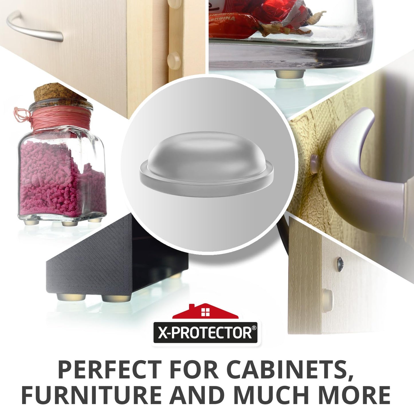 X-Protector Cabinet Door Bumpers 200 PCS – 1/2" Silicone Clear Bumpers – Ideal Cabinet Bumpers – Self-Adhesive Thick Door Silencer – Bumper Pads to Protect Glass & Other Surfaces!