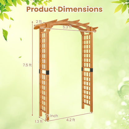 Giantex 7.5FT Wood Garden Arbor Trellis, Wooden Wedding Arch for Ceremony Party, Outdoor Archway Pergola for Climbing Plants, Pathway, Yard, Garden Decor, Easy Assembly (Honey Brown, 63''W x 90''H)