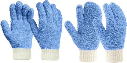 MIG4U Microfiber Dusting Gloves House Cleaning Glove for Blinds, Windows, Shutters, Furniture, and Car, Reusable Lint-Free Blue 2 Pairs S/M