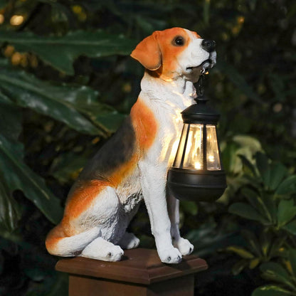 Solar Dog Statue Outdoor Decor - Beagle Dog Statue With Solar Lights for Patio, Lawn & Garden, Housewarming Gift