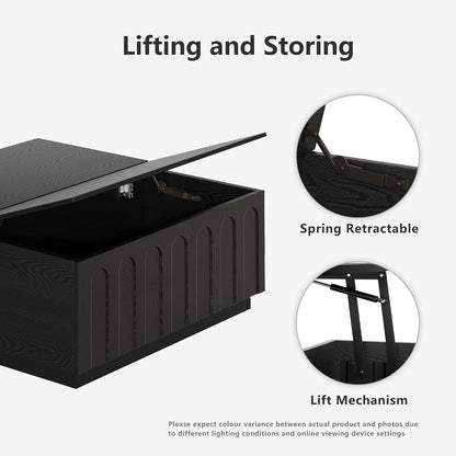 Lift Top Coffee Table with Storage, Modern Coffee Table with Arched Design, 31.5" Square Tea Table with Wood Grain, Minimalist Multifunctional Center Table for Living Room, Office, Black