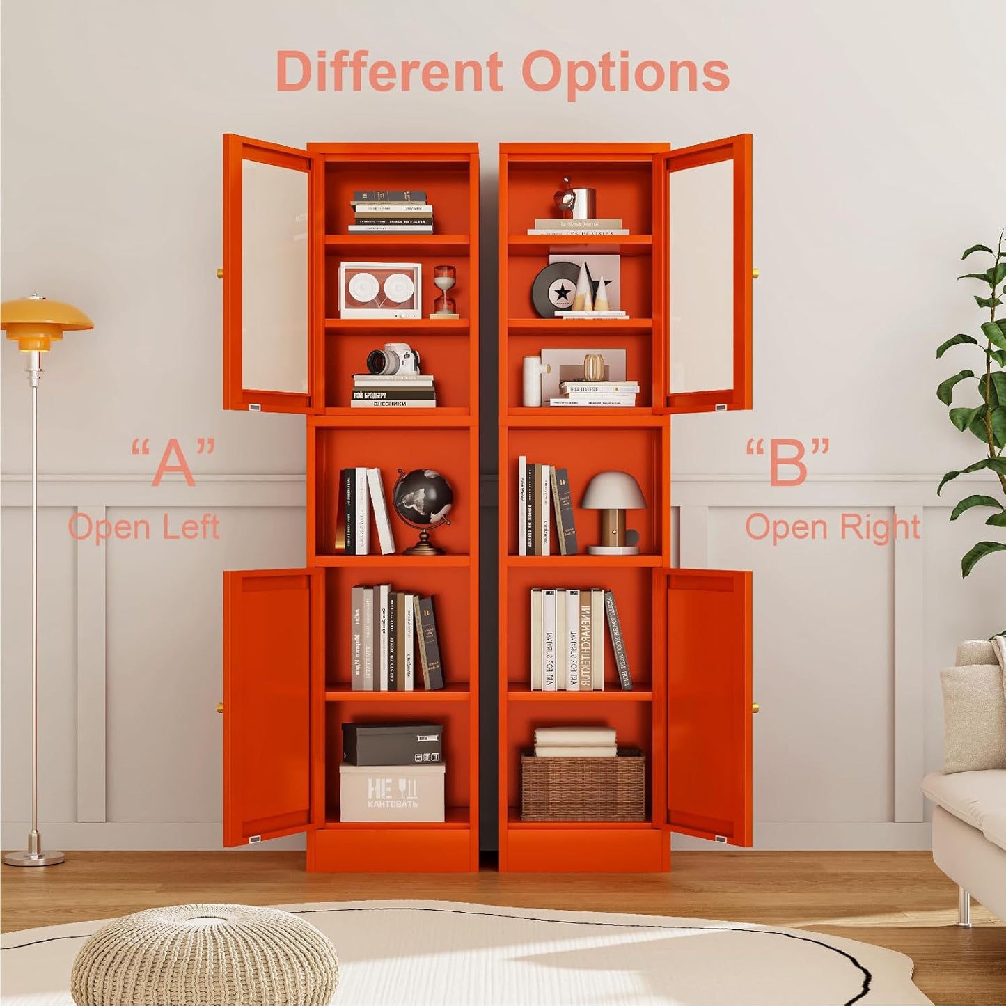 67" Tall Bathroom Storage Cabinet, Narrow Metal Floor Cabinet with Glass Door and Adjustable Shelves, Freestanding Metal Locker for Laundry, Kitchen, Dining Room