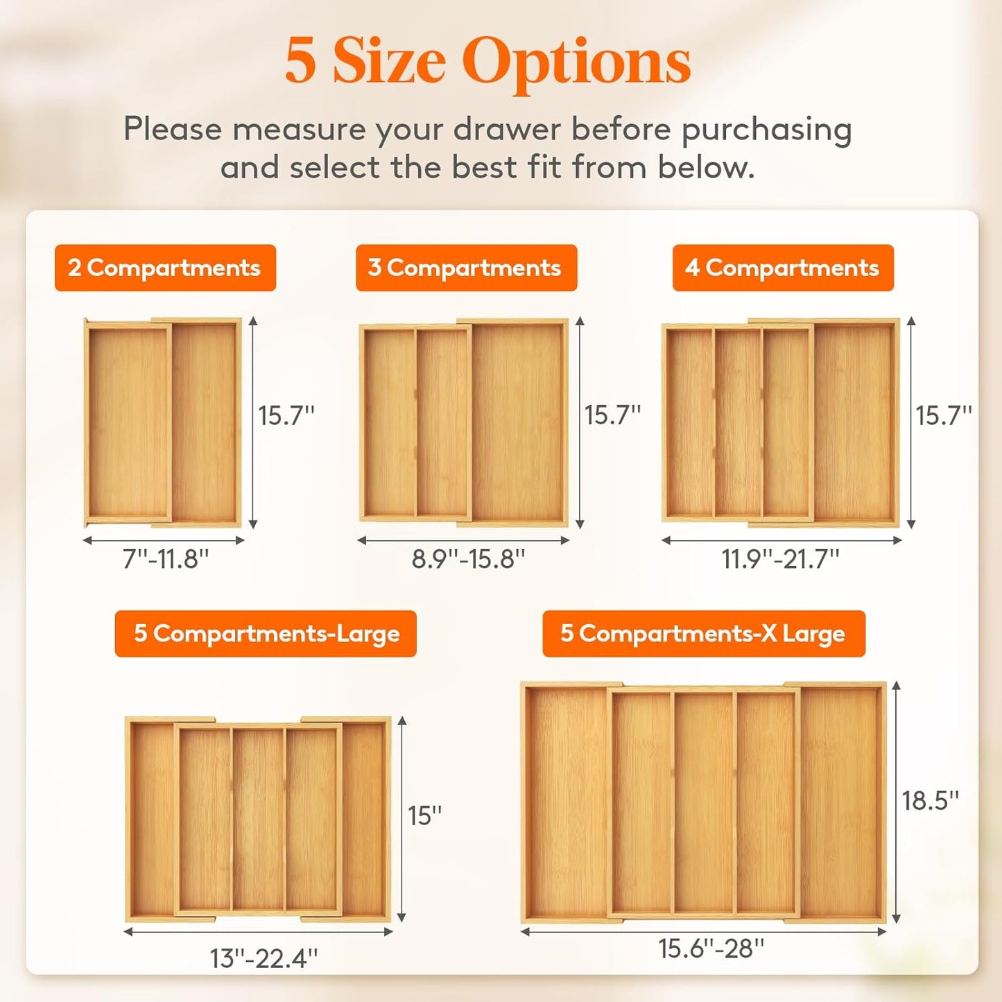 Lifewit Utensil Organizer for Kitchen Drawer, Bamboo Cooking Utensil Tray, Expandable Cutlery Silverware Flatware Holder, Adjustable Spatula Tools Gadgets Storage Divider, Large, Natural and Black