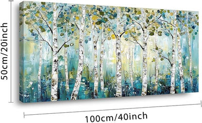 LASMOND Abstract Teal Grove Canvas Paintings Prints Modern Tree Wood Artwork Decor Wall Art for Living Room Bedroom Offices (40x20 Inches)