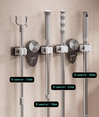 Mop and Broom Holder Wall Mount, No Punching Required Broom and Mop Organizer Wall Hanging with Hooks for Bathroom, Laundry Room, Garage, Kitchen,Garden Tool Organizer Storage (1pcs Transparent)