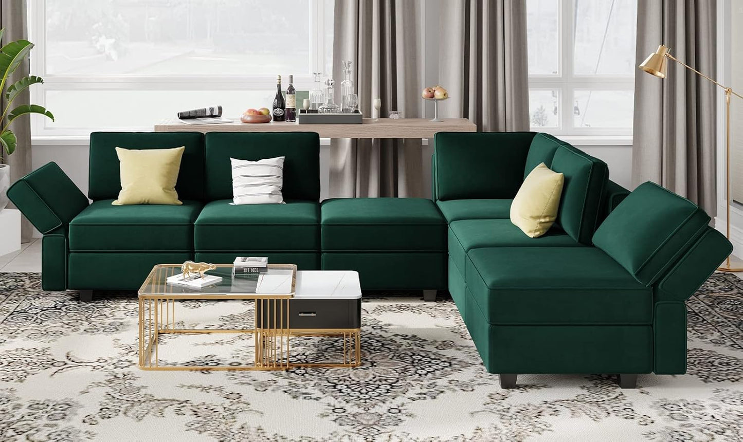 Belffin Modular Sofa Middle Module with Storage for Modular Sectional Sofa Couch Velvet Accent Armless Chair Green