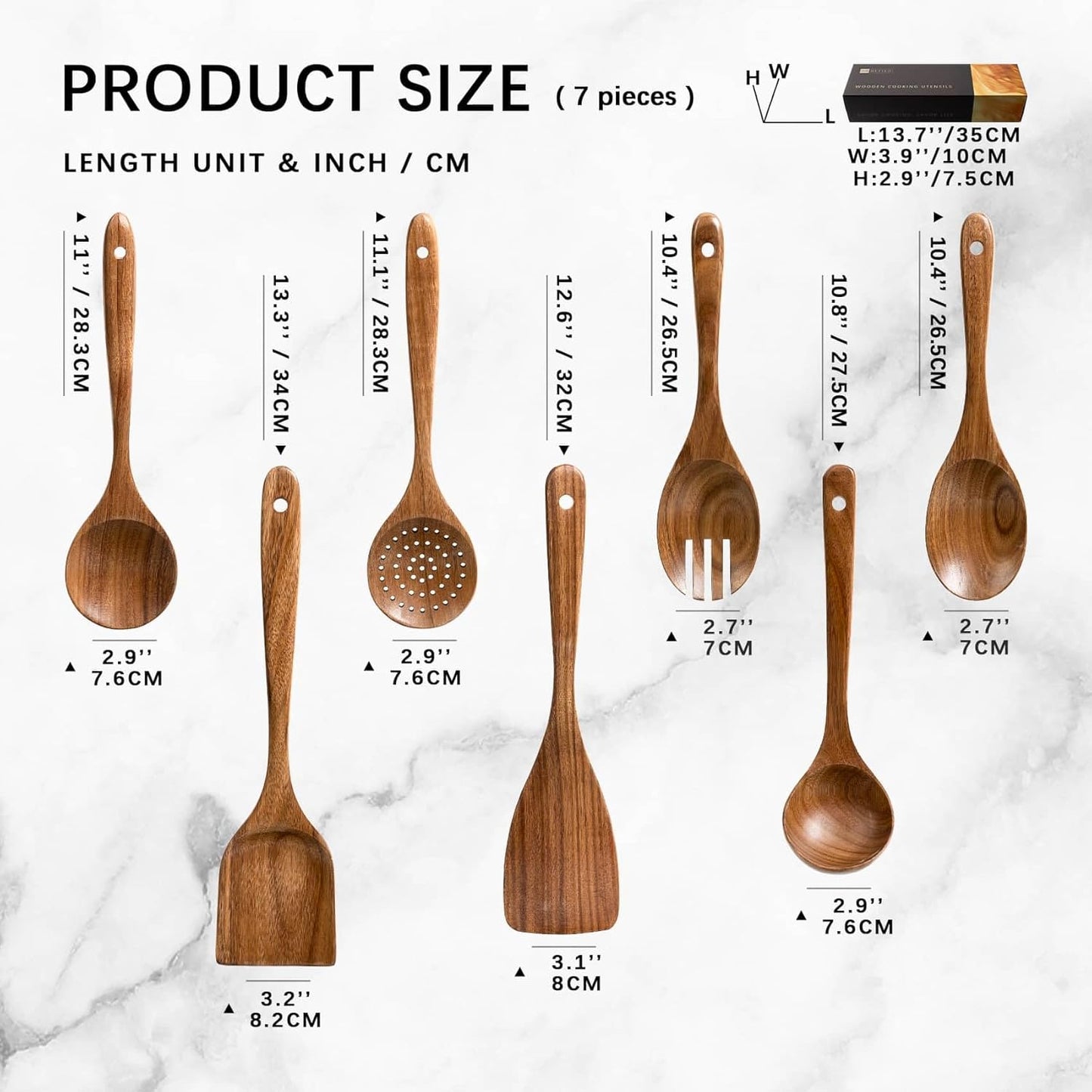 Wooden Spoons for Cooking, Nonstick Cooking Utensil Set with 7 Piece Acacia Wooden Spatulas and Spoons for Cooking, Terrific for Everyday Kitchen Tasks