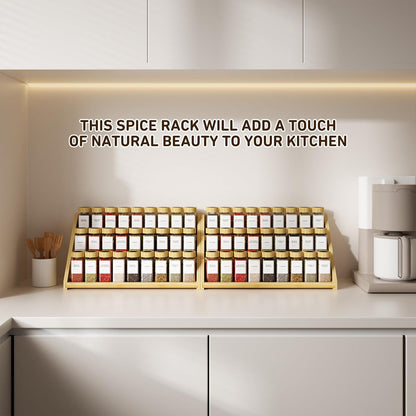 Bamboo Tiered Spice Rack, for Countertop Spice Organizer for Pantry Spice Shelf Organizer Kitchen Spices Rack