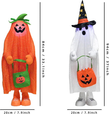 32" Front Porch Light up Halloween Pumpkin Figure Décor, Kit Standing Trick or Treat Indoor and Outdoor Decorations-Pumpkin